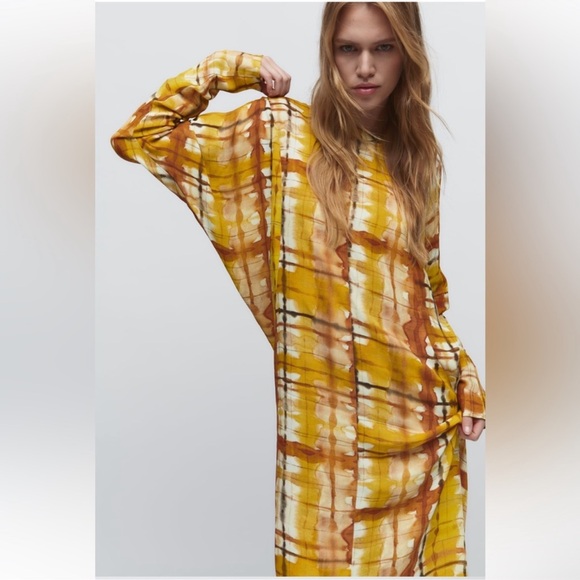 Blogger Favorite Zara Printed Midi Dress Size Medium - Picture 6 of 16